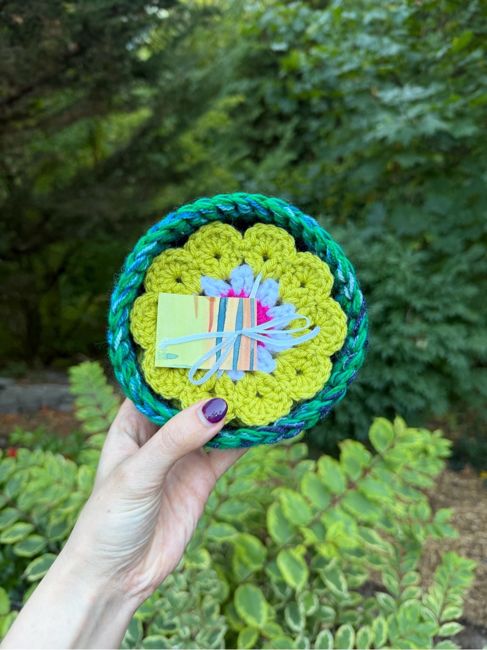 Lime and Teal Crochet Coaster Set